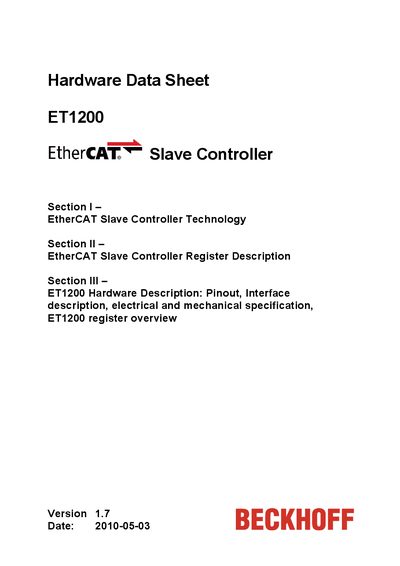 Beckhoff ET1200 Hardware Data Sheet - cover page