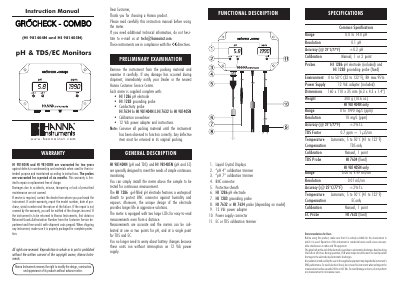 Hanna Instruments HI 981404N/981405N pH & TDS/EC Monitor Instruction Manual - cover page