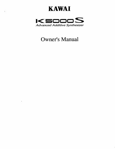 Kawai K5000S Advanced Additive Synthesizer Owner's Manual - cover page