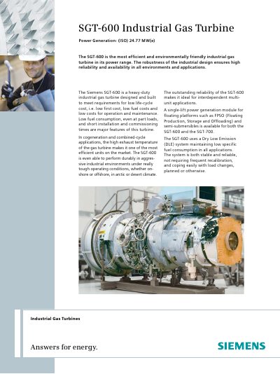 Siemens SGT-600 Industrial Gas Turbine Product Leaflet