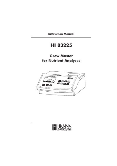Hanna Instruments HI 83225 Grow Master Nutrient Analysis Instruction Manual