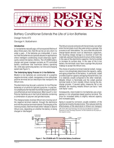 Linear Technology LTC4099 Battery Conditioner Design Note 472 - cover page