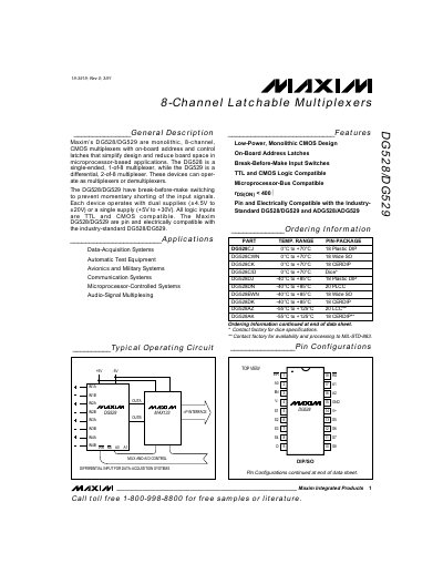 Maxim DG528/DG529 8-Channel Latchable Multiplexer Datasheet - cover page