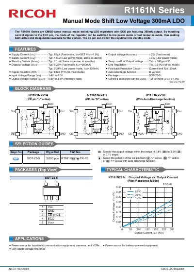Ricoh R1161N Series CMOS LDO Regulator Datasheet - cover page