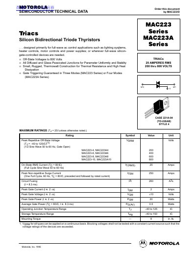 MOTOROLA MAC223 Series/MAC223A Series handbook - cover page