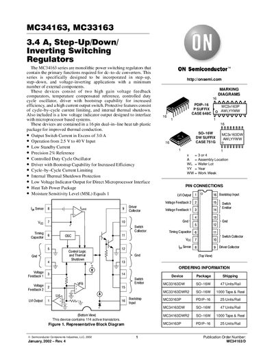 ON Semiconductor MC34163 and MC33163 Datasheet - cover page