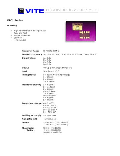 VITE Technology VTC1 Series Crystal Oscillator Datasheet - cover page