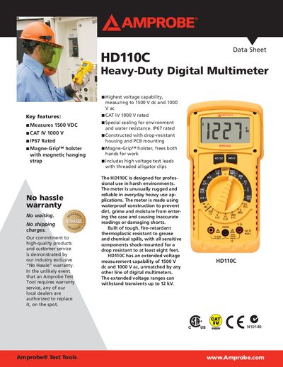 Amprobe HD110C Heavy-Duty Digital Multimeter Datasheet - cover page