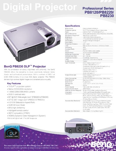 BenQ PB8230/PB8220/PB8120 Professional Series Digital Projector - cover page