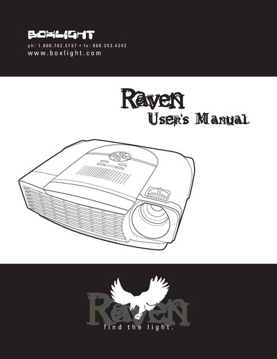BOXLIGHT Raven Projector User Manual - cover page