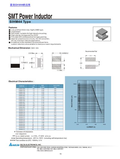 Delta SIHM44 SMT Power Inductor Product Leaflet - cover page