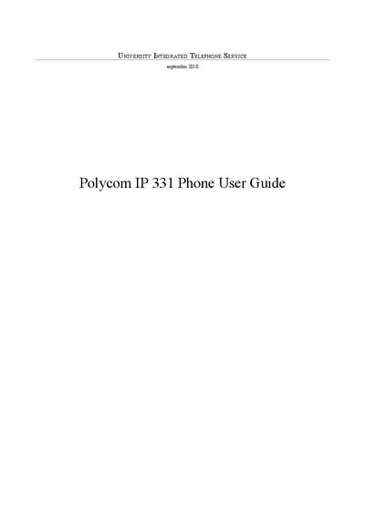 Polycom IP 331 Phone User Guide - cover page