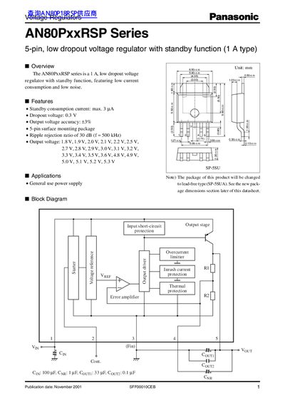 Panasonic AN80PxxRSP Series Low Dropout Voltage Regulator Datasheet - cover page