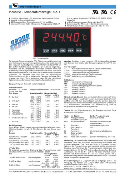 Red Lion Controls PAX T Industrial Temperature Display User Manual - cover page