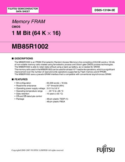 Fujitsu MB85R1002 Datasheet - cover page