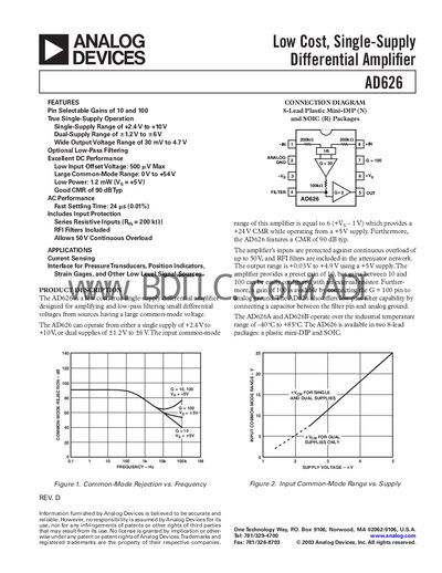 Analog Devices AD626 Datasheet - cover page