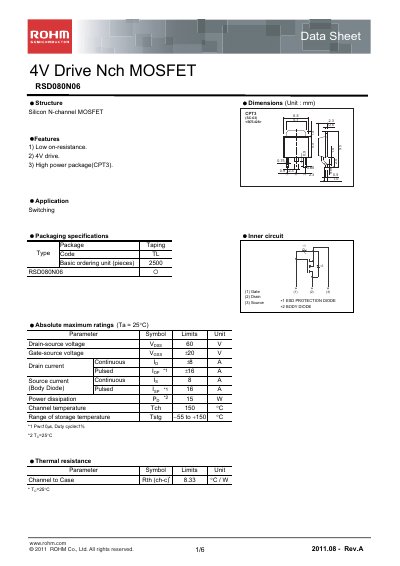ROHM RSD080N06 Manual - cover page
