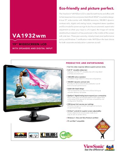 ViewSonic VA1932wm 19" Widescreen LCD User Manual - cover page