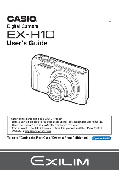 Casio EX-H10 Digital Camera User's Guide - cover page