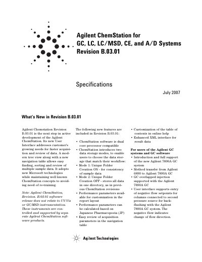 Agilent ChemStation B.03.01 User Manual for GC, LC, LC/MSD, CE and A/D Systems - cover page