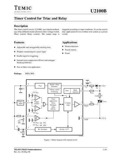 TEMIC U2100B Datasheet - cover page