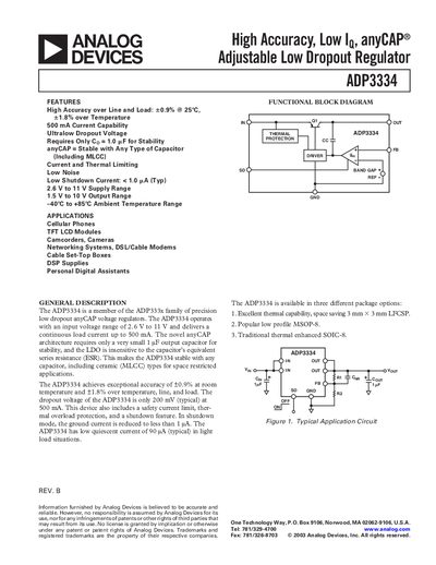 Analog Devices ADP3334 Datasheet - cover page