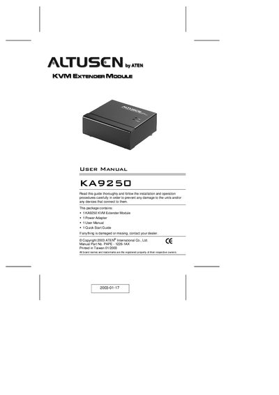 ATEN KA9250 KVM Extender Module User Manual - cover page