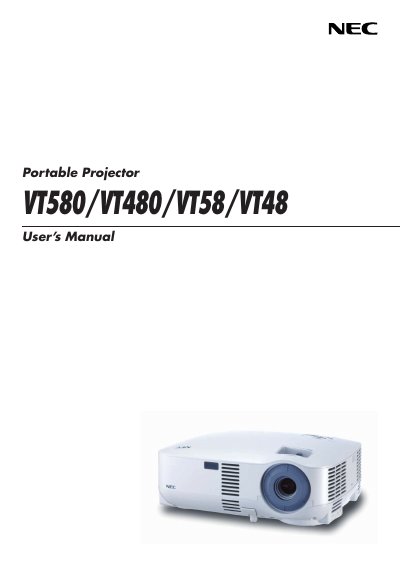 NEC VT580/VT480/VT58/VT48 Projector User Manual - cover page
