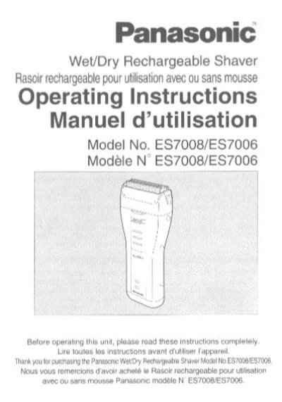Panasonic ES7008/ES7006 WeDry Rechargeable Shaver Operating Instructions - cover page