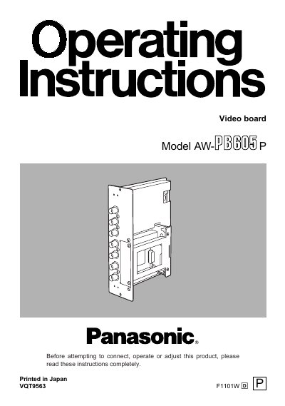 Panasonic AW-PB605P Video Board Installation Instructions - cover page