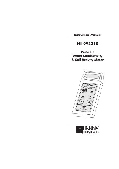 Hanna HI 993310 Portable Water Conductivity & Soil Activity Meter Instruction Manual - cover page