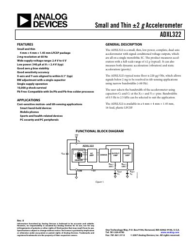 Analog Devices ADXL322 Accelerometer Datasheet