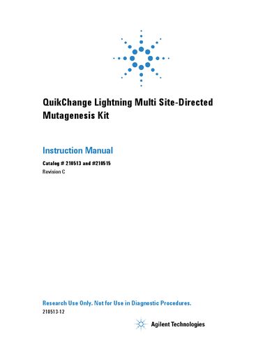 Agilent QuikChange Lightning Multi Site-Directed Mutagenesis Kit Instruction Manual - cover page