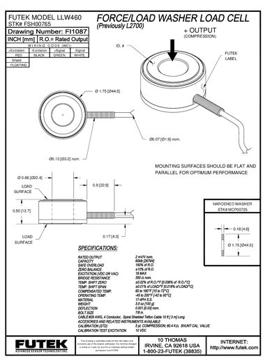 FUTEK LLW460 Load Cell Specifications Manual - cover page