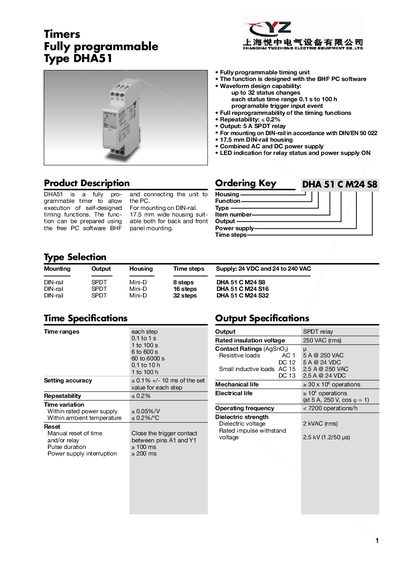 Carlo Gavazzi DHA51 Fully Programmable Timer User Manual - cover page