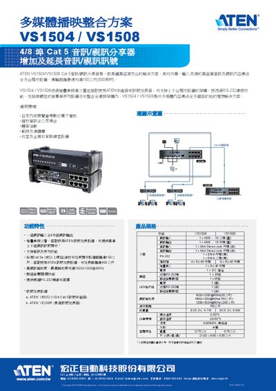 ATEN VS1504/VS1508 Audio/Video Splitter Solution Manual - cover page