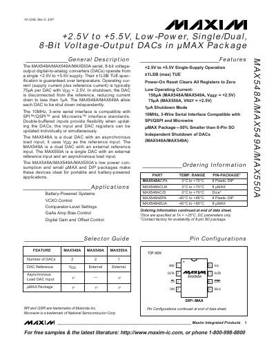 Maxim MAX548A/MAX549A/MAX550A 8‑Bit Voltage‑Output DAC Datasheet - cover page