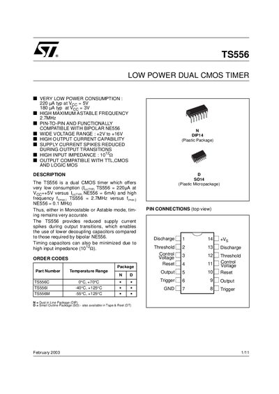 STMicroelectronics TS556 Dual CMOS Timer Datasheet - cover page