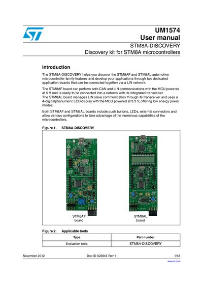 STMicroelectronics STM8A-DISCOVERY Discovery Kit User Manual