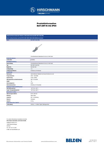 Belden BAT-ANT-N-6G-IP65 Omnidirectional Antenna Product Information - cover page