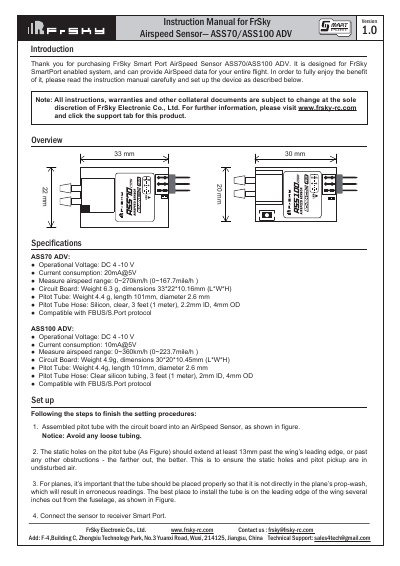 FrSky ASS70/ASS100 ADV Airspeed Sensor Instruction Manual - cover page