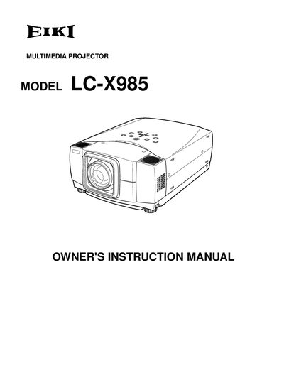EIKI LC-X985 Owner's Instruction Manual - cover page