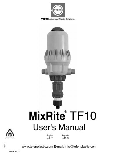 TEFEN MixRite TF 10 Proportioning Dosing Injector User's Manual