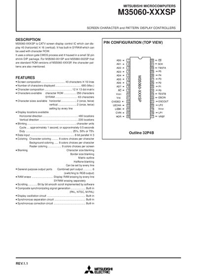 Mitsubishi Electric M35060-XXXSP Datasheet - cover page