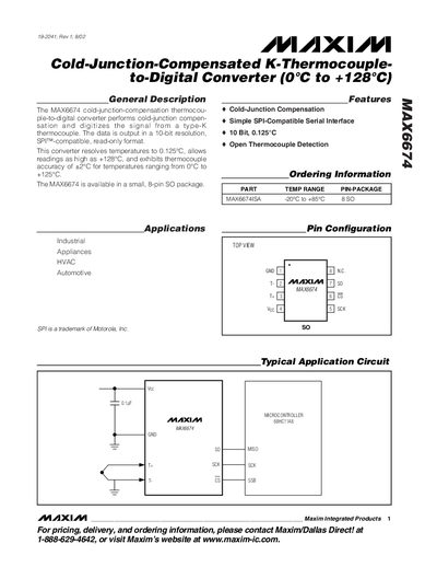 Maxim MAX6674 Cold-Junction-Compensated K-Thermocouple-to-Digital Converter Datasheet - cover page