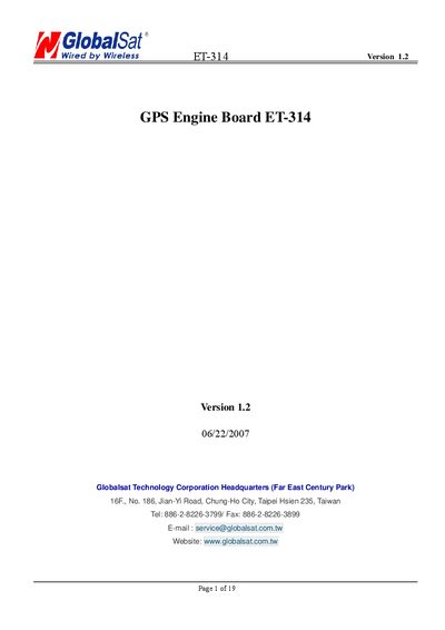 GlobalSat ET-314 GPS Engine Board User Manual - cover page