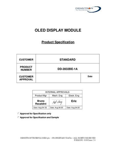Densitron DD-2832BE-1A OLED Display Module Datasheet - cover page