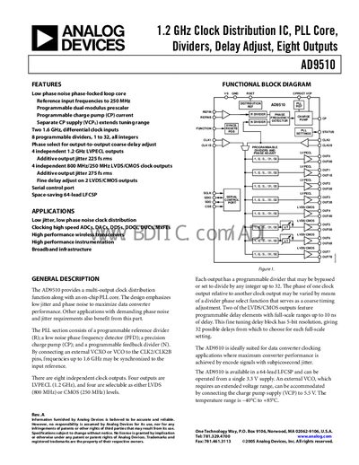 Analog Devices AD9510 Datasheet - cover page