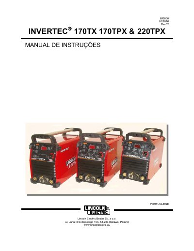 Lincoln Electric INVERTEC 170TX/170TPX/220TPX User Manual - cover page