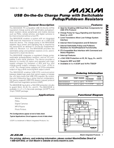 Maxim MAX3353E USB On-the-Go Charge Pump Datasheet - cover page
